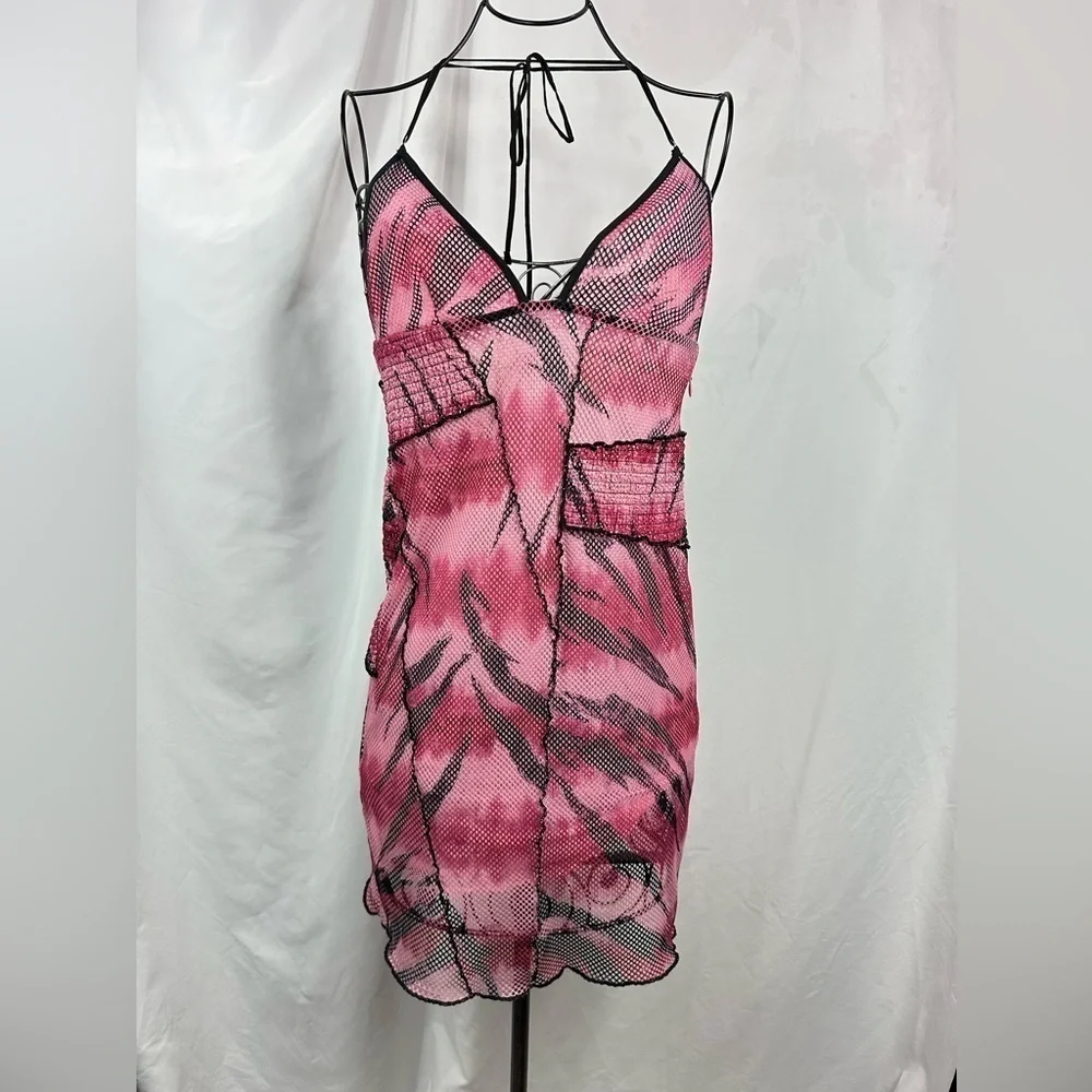 I AM GIA Moss pink mesh mini halter dress size M - Picture 2 of 8